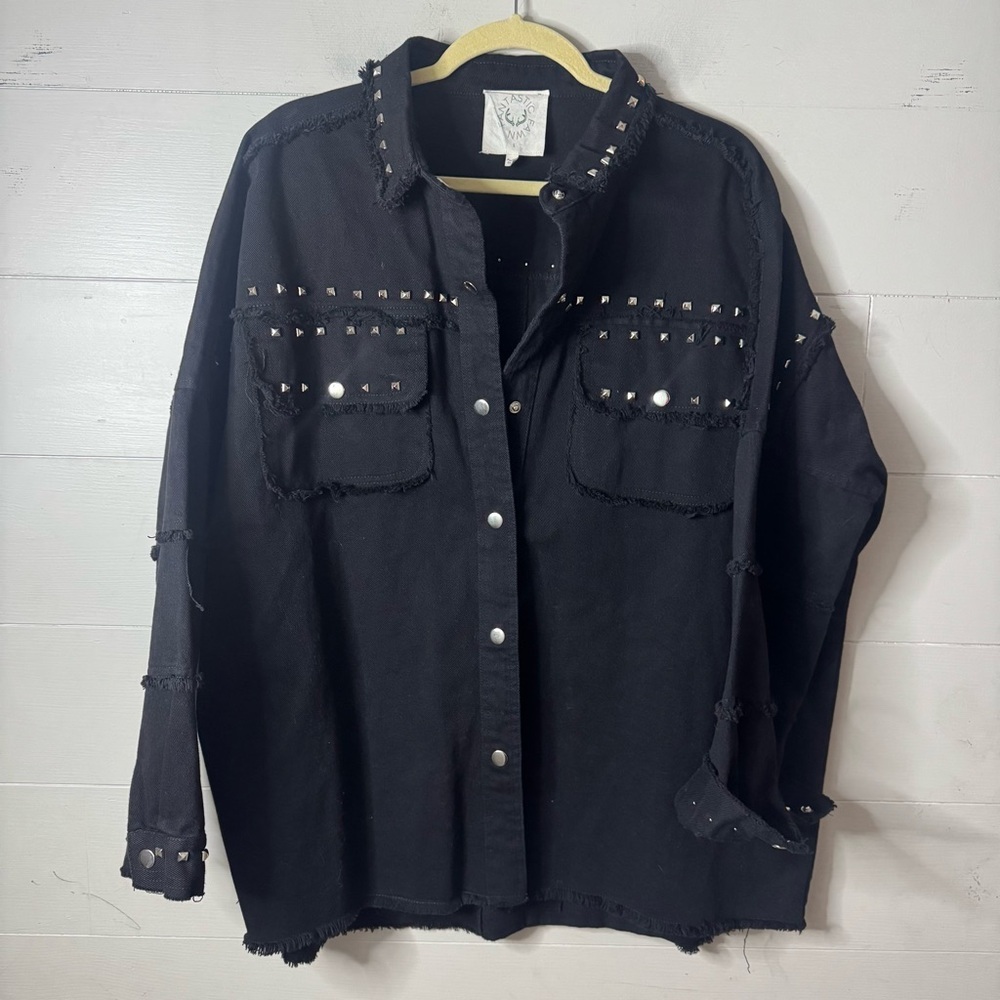 Fantastic Fawn | Women's Black Denim Jacket with Silver Accents Size Large